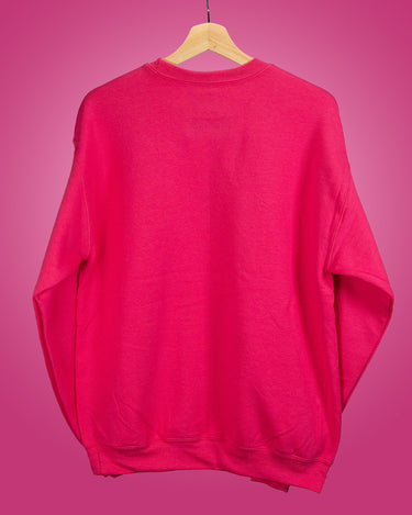 Pink sweatshirt on a hanger against a pink background