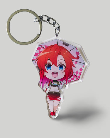 Keychain with JDM anime character design on a light gray background