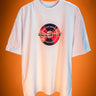 White Secret Anime Club t-shirt with a red and black logo on an orange background
